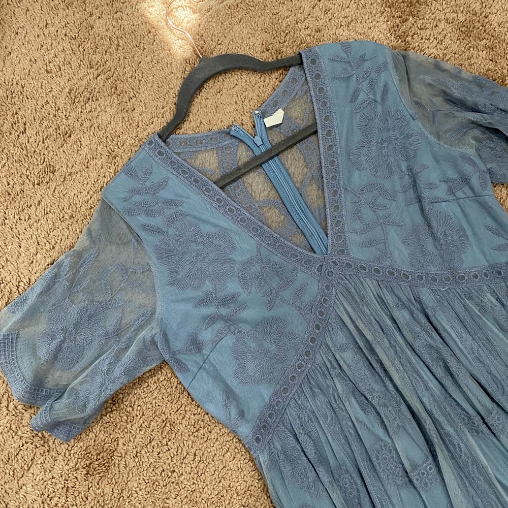 Maternity Dusty Blue Lace Overlay Dress
